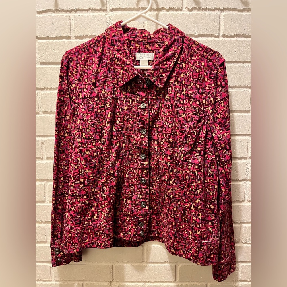 Women's Christopher & Banks Multi Color Button Top Shirt Jacket Large